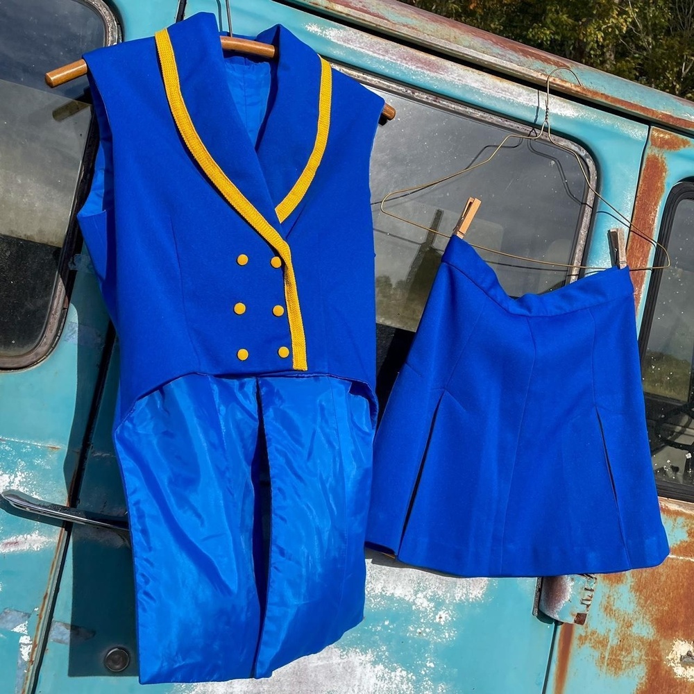70s marching band majorette two piece uniform Crop vest & pleated mini skirt